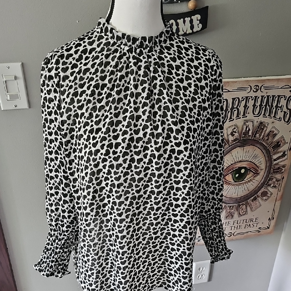 Rachel Zoe Black and White Ruffled Long Sleeve Blouse